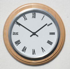 Maple Wall Clock 12.7/8" Diameter Roman Dial With Brushed Aluminium Bezel.