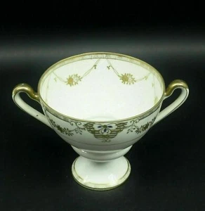 Antique Double Handled Footed Bowl Nippon Hand-Painted Pedestal Maruki Stamp - Picture 1 of 11