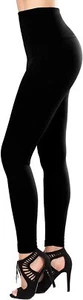Women's Fleece Lined Leggings High Waist Compression Slimming Warm Opaque Black - Picture 1 of 11