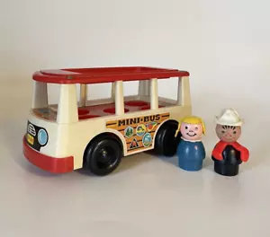 Vintage 1969 Fisher Price Little People White Mini Bus with 2 Little People - Picture 1 of 10