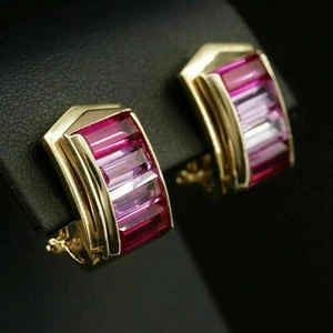 2.50 Ct Baguette Cut Simulated Red Ruby Vintage Earrings 14K Yellow Gold Plated - Picture 1 of 4