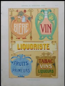 LETRERO DE TIENDA ART NOUVEAU FRANCÉS - LITOGRAFÍA 1905 - TIPOGRAFÍAS, BORDERE, VINO DE CERVEZA - Imagen 1 de 2