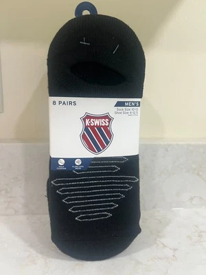 K-Swiss Socks Mens Black 8 Pack No Show Cushioned FITS SIZE 6-12.5 NEW WITH TAGS - Image 1 of 4