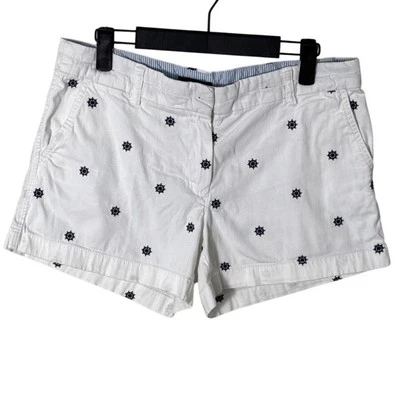 British Khaki Women's Nautical Ship Wheel Chino Shorts White and Navy Size 6 - Image 1 of 4