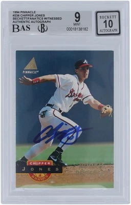 Chipper Jones Atlanta Braves Signed 1994 Pinnacle #236 BAS 9/10 Rookie Card - Image 1 of 3