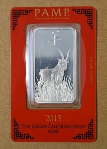 2015 Pamp Lunar Series  Goat 1 oz .999 Silver Bar In Assay  - Picture 1 of 8