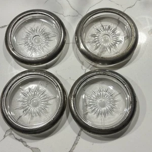 Leonard Silverplate | Set 4 sottobicchieri Starburst in vetro e argento vintage antichi - Foto 1 di 11