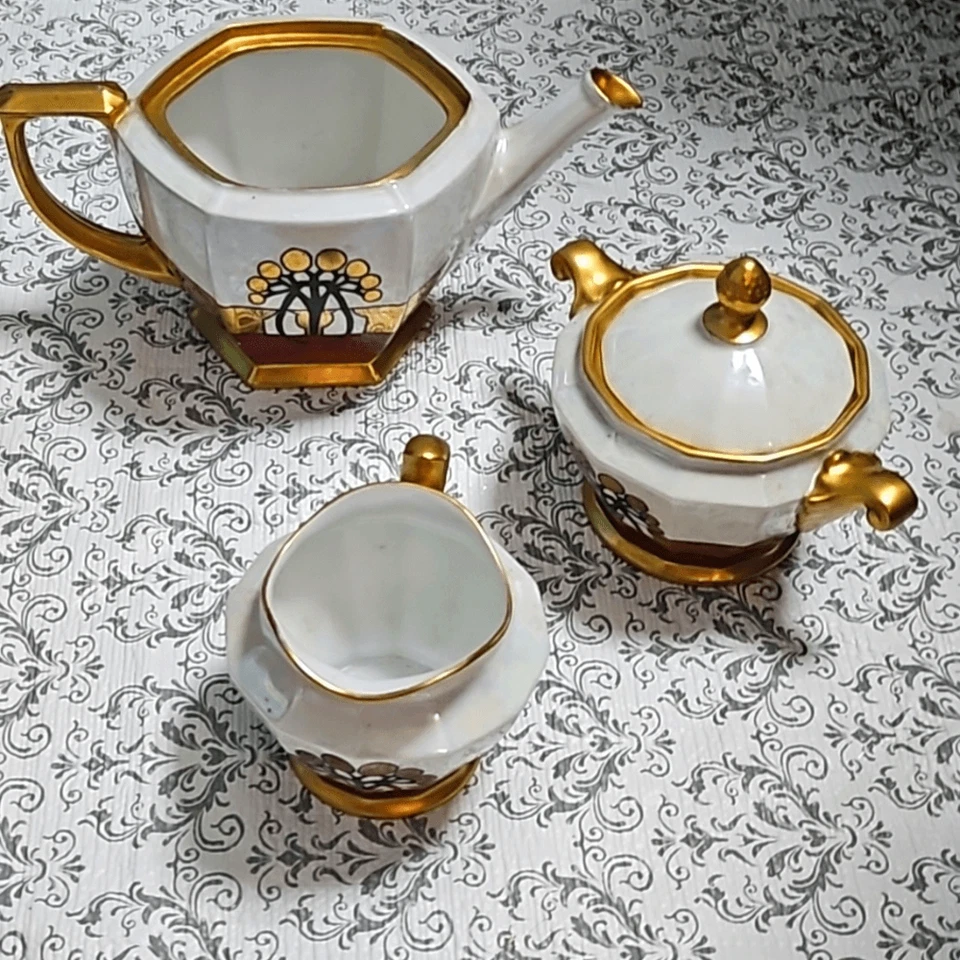 Antiguo juego de té de 3 piezas Altroblau MZ oro 24k Art Deco firmado checo 1926 Foto 1 de 4