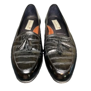 Stanley Blacker Italian Black Leather Dress Shoes Loafers Tassel Mens Sz 9 M - Picture 1 of 8