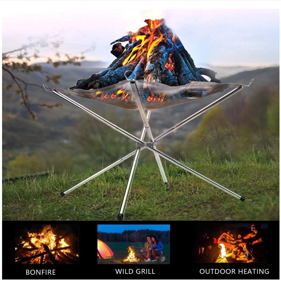 Rootless Portable Outdoor Firepit- Collapsible Steel Mesh Fireplace