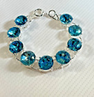 Teal Round Crystal Bracelet Silver Setting 15mm 7.5-In Jewelry NEW 20% OFF