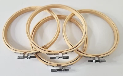 Wooden Embroidery Hoop Needlepoint Quilt Sewing Lot of 4 5" Round Screw Closure - Image 1 of 4