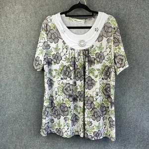 Elegant Tunic Top Womens Plus Size XL Short Sleeve Stretch Viscose Bling Floral - Picture 1 of 10