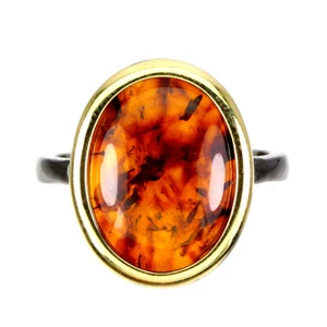 925 Sterling Silver Ring Oval Amber Poland 16x12mm Gemstone Jewelry - Picture 1 of 10