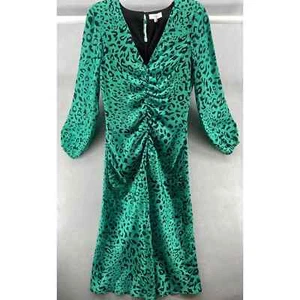 Nuevo con etiquetas Vestido NSR Para Mujer Mediano Verde Negro Cheeta Midi Manga Larga Runchado - Imagen 1 de 12