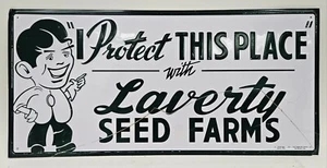 Vintage Laverty Seed Farms geprägtes Blechschild mit grüner Rückseite Scioto 20" x 9" - Bild 1 von 7
