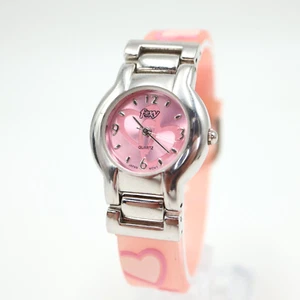 Foxy Quicksilver Pink Watch 27mm Silver Tone Plastic Heart Strap w New Battery - Picture 1 of 15