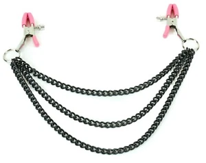 Pink Nipple Clamps Triple Black Chain Clip Fetish Gear Dancer Sexy  - Picture 1 of 1