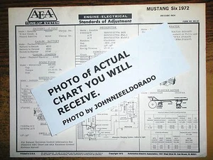 1972 Ford Mustang SIX Series 250 CI L6 Models AEA Tune Up Chart - Picture 1 of 1