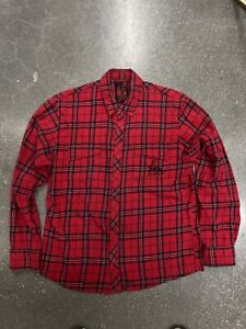Metal Mulisha Mens Button Up Flannel Shirt Size Medium  Red Plaid Long Sleeve