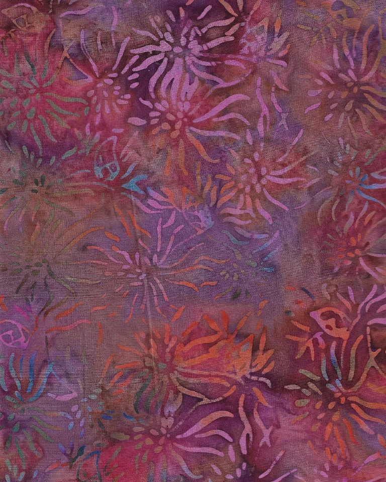 Batik artesanal Kaufman, flores en rosa, naranja, verde y azul, por HALF yd Foto 1 de 1