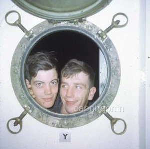 Clowning Around US Navy Sailors Heads Framed Ship Porthole Vtg 1960s Slide Photo - Picture 1 of 1
