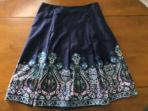 Talbot's Lined Navy Paisley Pleated Skirt Spring Easter CUTE! Size 8 - Picture 1 of 10