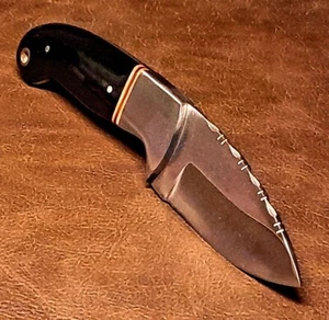 7" Real Horn Handle Fileworked Skinner Knife w/Leather Sheath - Picture 1 of 7