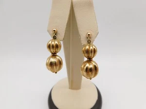 SUPER VINTAGE 14K SOLID YELLOW GOLD BEADED BALL DANGLE EARRINGS - Picture 1 of 6