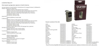 Guardian UTX 299/303/310/315/318/372/390/433/434/868MHz MultiFrequency Remote - Image 1 of 3