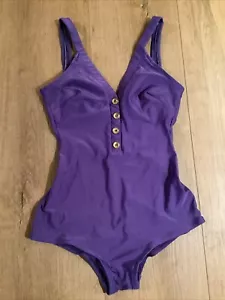 Vtg Peter Pan Oleg Cassini Swimsuit 10/32 Purple Gold Buttons 60s 70s - Picture 1 of 22