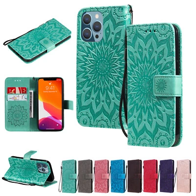 Sun Flower Pattern PU Leather Flip Wallet Case Cover for iPhone 11 12 13 14 Pro - Image 1 of 4