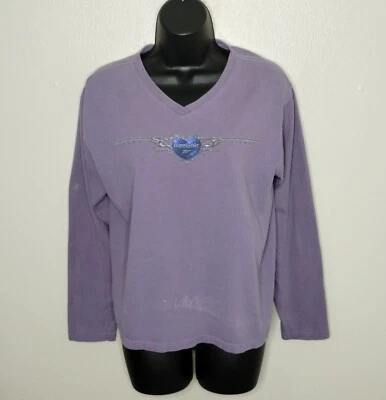 Camiseta grande vintage años 90 Reebok para mujer cuello en V L/S corazón y alma algodón lavanda Foto 1 de 4