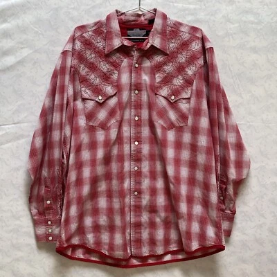 Brooks & Dunn Panhandle Shirt Mens XL Red Plaid Western Embroidered Pearl Snap - Image 1 of 4