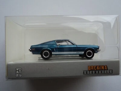 BREKINA 1968 FORD MUSTANG GT 350 FASTBACK СИНИЙ / БЕЛЫЙ HO 1/87 ПЛАСТИК - Изображение 1 из 2