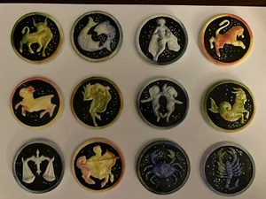 Set of 12 2” Ceramic Zodiac Astrological Disks Signs Circles Tokens Talismans - Picture 1 of 14