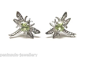 9ct White Gold Peridot studs Dragonfly Earrings Made in UK Gift Boxed Birthday - Picture 1 of 4