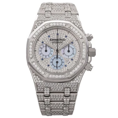Reloj Audemars Piguet Royal Oak 39MM Diamante Pavé Sin Marcadores Esfera Oro Blanco Foto 1 de 4