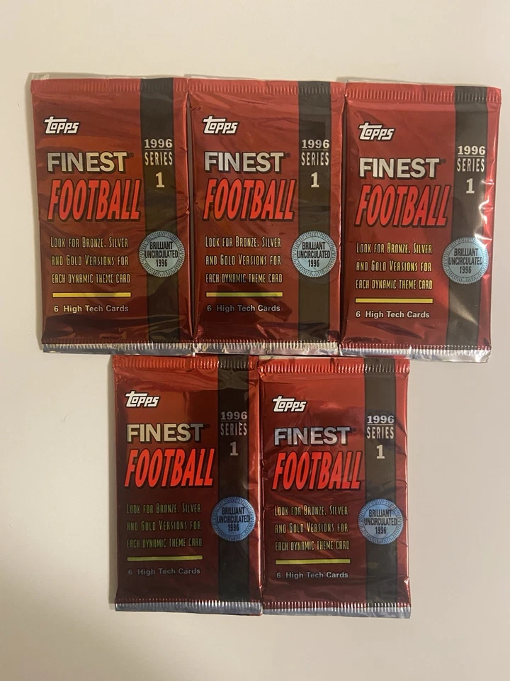 Five 1996 Topps Finest Football Series 1 Factory Sealed Packs - Image 1 of 2