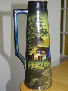 SCHRAMBERG ALLEMAGNE ANCIEN PICHET MAJOLICA FORET NOIRE FAIENCE ht 25,5 cm - Picture 1 of 8