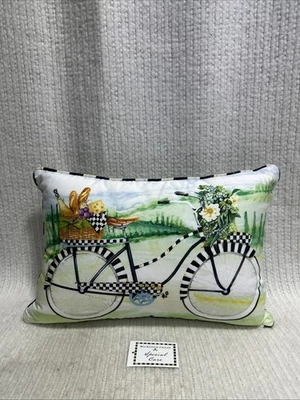 MacKenzie-Childs 自行车骑行腰枕庭院检查双面 18 x 12 英寸 Rec — 第 1/4 张图片