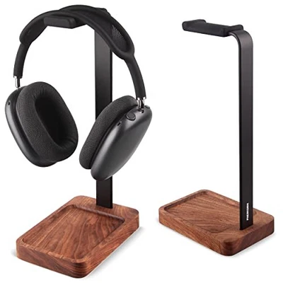 Soporte para auriculares de madera de nogal y aluminio, soporte para auriculares de escritorio, universal  Foto 1 de 4