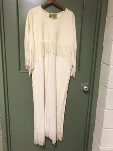 VINTAGE RITTER LEDER 42 HIRSCH BUCKSKIN FRANSEN KLEID CREMEFARBEN TOP  - Bild 1 von 17