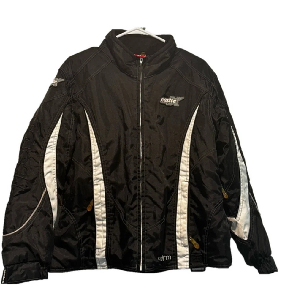 Chaqueta de moto de nieve en blanco y negro Foto 1 de 4