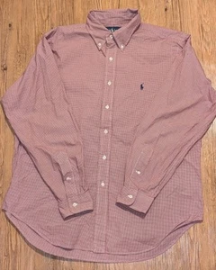Ralph Lauren Shirt Mens 17 34/35 Burgundy Plaid Button Down Cotton Polo Pony 3 - Picture 1 of 4