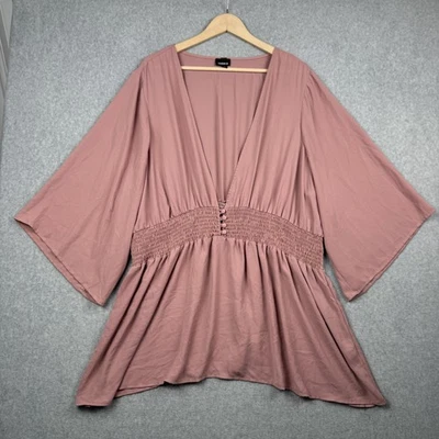 Camisa Torrid Feminina 4X Mauve Cintura Batida Kimono Manga Profunda V Peplum EUA - Imagem 1 de 4
