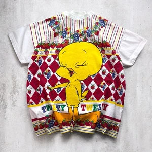Vintage 1995 Looney Tunes Tweety Bird AOP Tee USA Made Men's L Fruit Argyle - Picture 1 of 8