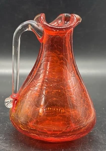 Kleiner Krug Vintage mundgeblasen rot Mandarine Crackle Glas - Bild 1 von 5