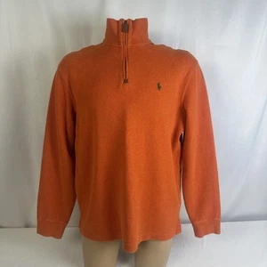Polo Ralph Lauren Sweater Pullover Mens L Orange 1/4 Zip Estate Rib Knit Cotton - Picture 1 of 7