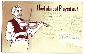 1907 Violin Fiddle Toledo Degraff Ohio Postcard Comic  - Picture 1 of 1